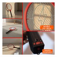 Raqueta Mosquitera Rojo Mango Negro para Casa y Control de Insectos Voladores