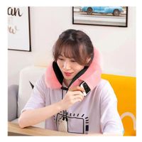 Cojin Cervical Rosado para Viajar en Terciopelo con Espuma Viscoelastica Y+Regalo Sticker