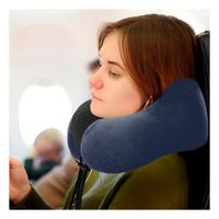 Cojin de Apoyo de Cuello para Viaje Terciopelo Azul con Espuma Viscoelastica Y+Post It