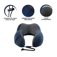 Cojin de Cuello Confort para Viajar con Terciopelo Azul y Espuma Viscoelastica Y+Ligas Regalo