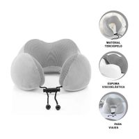 Cojin de Cuello Confort para Viajar con Terciopelo Plomo y Espuma Viscoelastica Y+Ligas Regalo