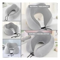 Cojin de Cuello para Viajar en Terciopelo Plomo con Interior de Espuma Viscoelastica