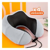 Pack4 Almohada de Cuello de Viaje en Terciopelo Plomo con Espuma Viscoelastica Y+Papel Regalo