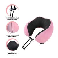 Cojin de Cuello Confort para Viajar con Terciopelo Rosado y Espuma Viscoelastica Y+Ligas Regalo