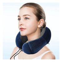 Cojin Cervical Azul para Viajar en Terciopelo con Espuma Viscoelastica Interna Y+Regalo Sticker