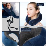 Cojin de Cuello para Viajar en Terciopelo Azul con Interior de Espuma Viscoelastica