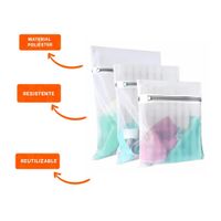 Caja 3 Bolsas de Malla para Lavar Ropa Rectangular Blanco Y+Ligas Regalo