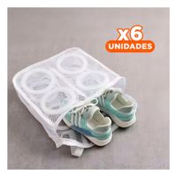 Pack6 Organizador Malla Lavadora Zapatos y Ropa Formato Rectangular Blanco Y+Papel Regalo