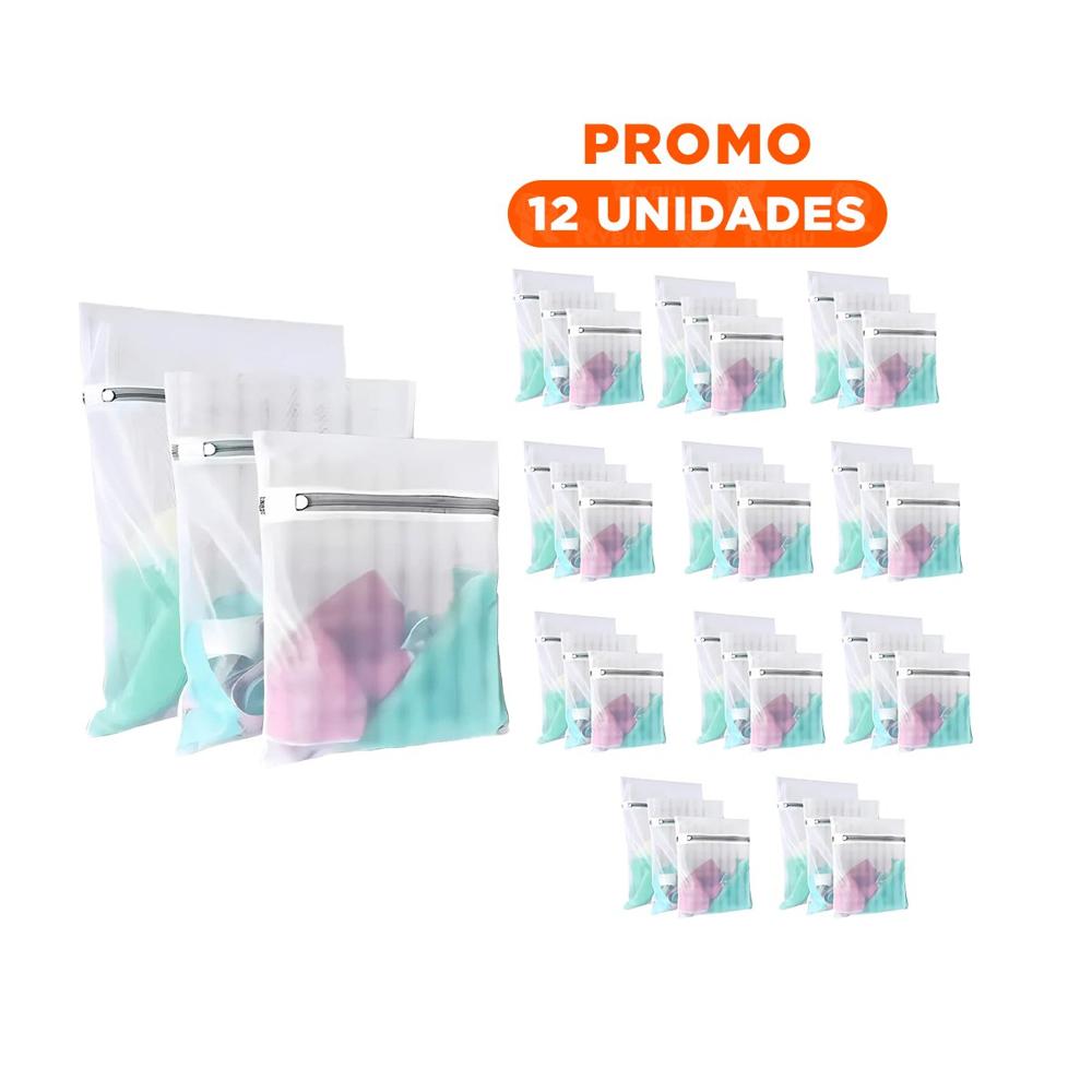 Pack12 Caja Hogar 3 Bolsas de Malla para Lavar Ropa Rectangular Blanco Y+Regalo Sticker