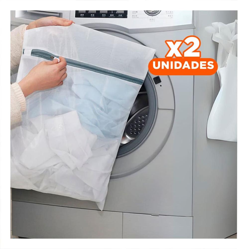 Pack2 Cesta Multiuso 3 Bolsas de Malla para Lavar Ropa Rectangular Blanco Y+Regalo Sticker