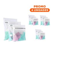 Pack4 Estuche Multiuso 3 Bolsas de Malla para Lavar Ropa Rectangular Blanco Y+Regalo Sticker