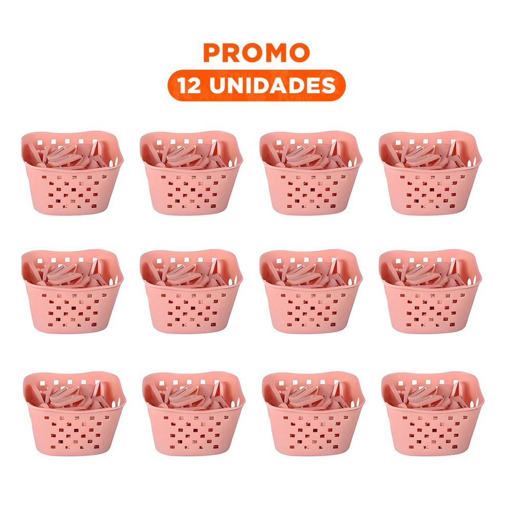 Pack12 Canasta Versatil con Ganchos para Ropa Rosado para Lavanderia Y+Regalo Sticker