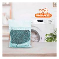 Pack2 Saco Malla para Limpieza Ropa Formato Rectangular 40x30cm Celeste Y+Regalo Sticker