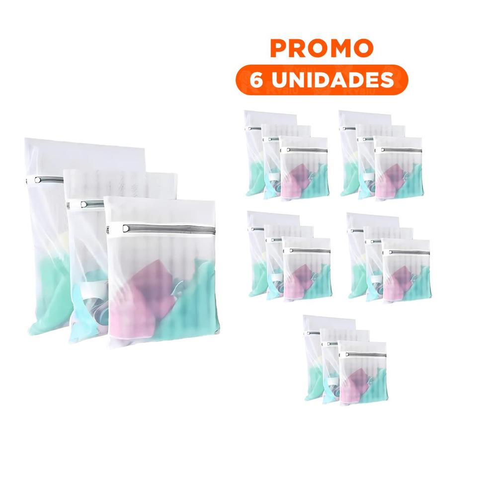 Pack6 Deposito Multiuso 3 Bolsas de Malla para Lavar Ropa Rectangular Blanco