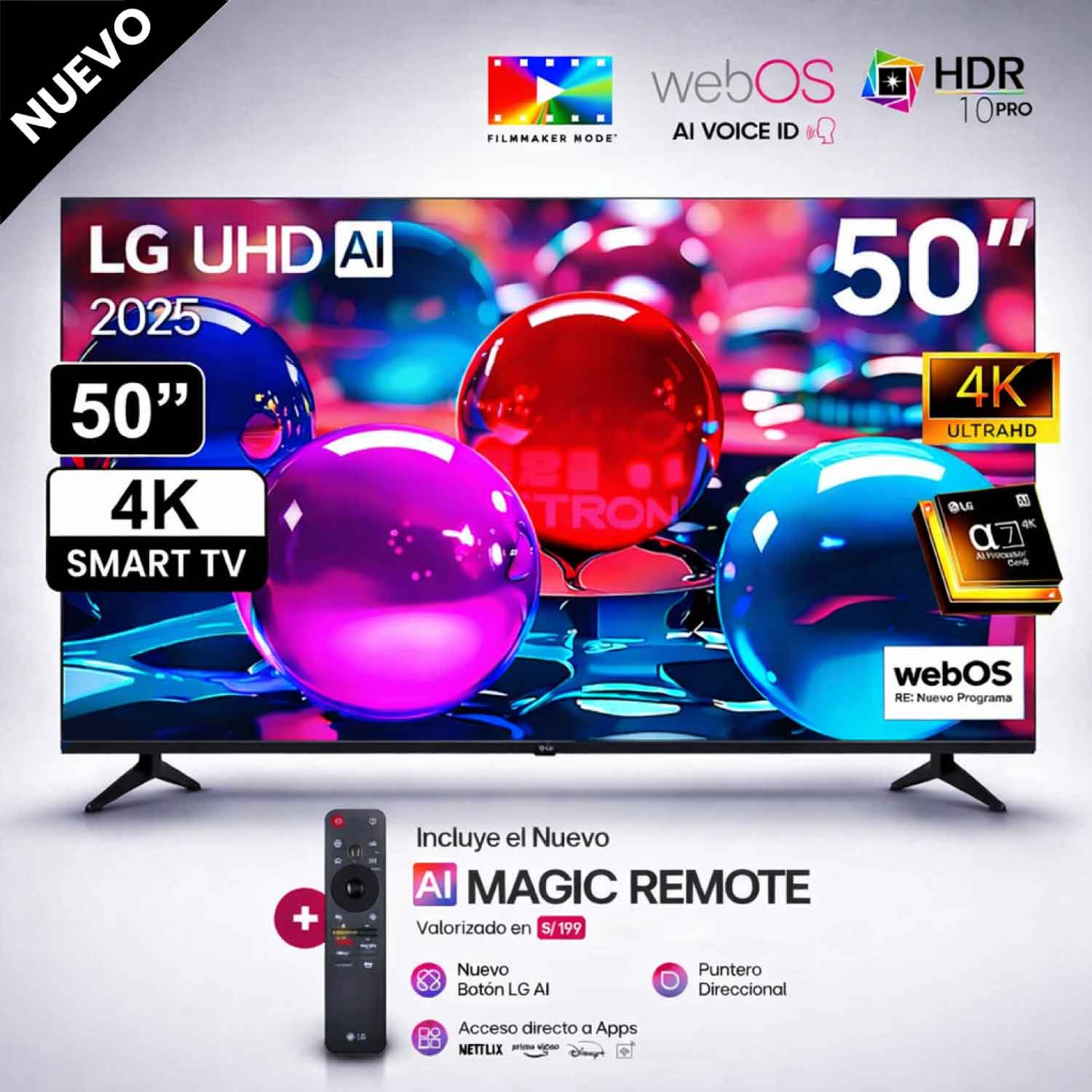 Televisor Lg 50 Pulg Ultra HD 4K AI ThinQ 50UA7300 Modelo 2025 - Control Inteligente MAGIC