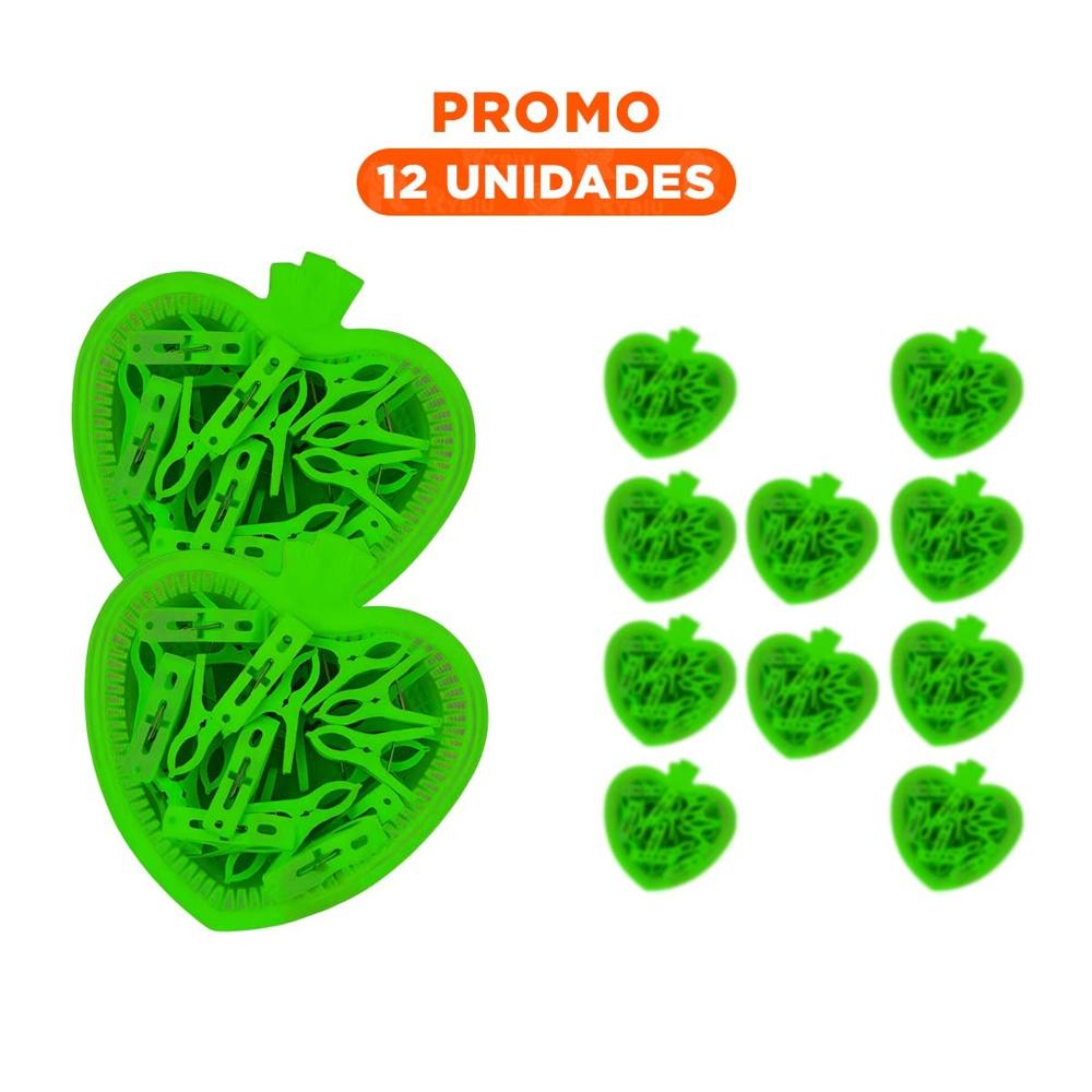 Pack12 Cesto Durable Verde Corazon con 24 Ganchos 17x17cm Y+Regalo Sticker