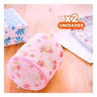 Pack2 Saco Malla para Limpieza Ropa Formato Cilindro Blanco con Flores Y+Regalo Sticker