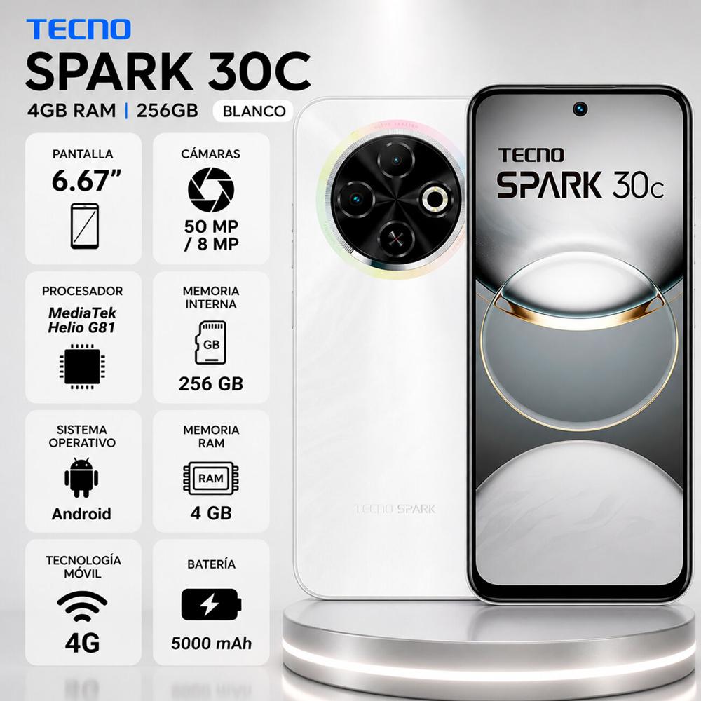 CELULAR TECNO SPARK 30C 4GB RAM 256GB BLANCO