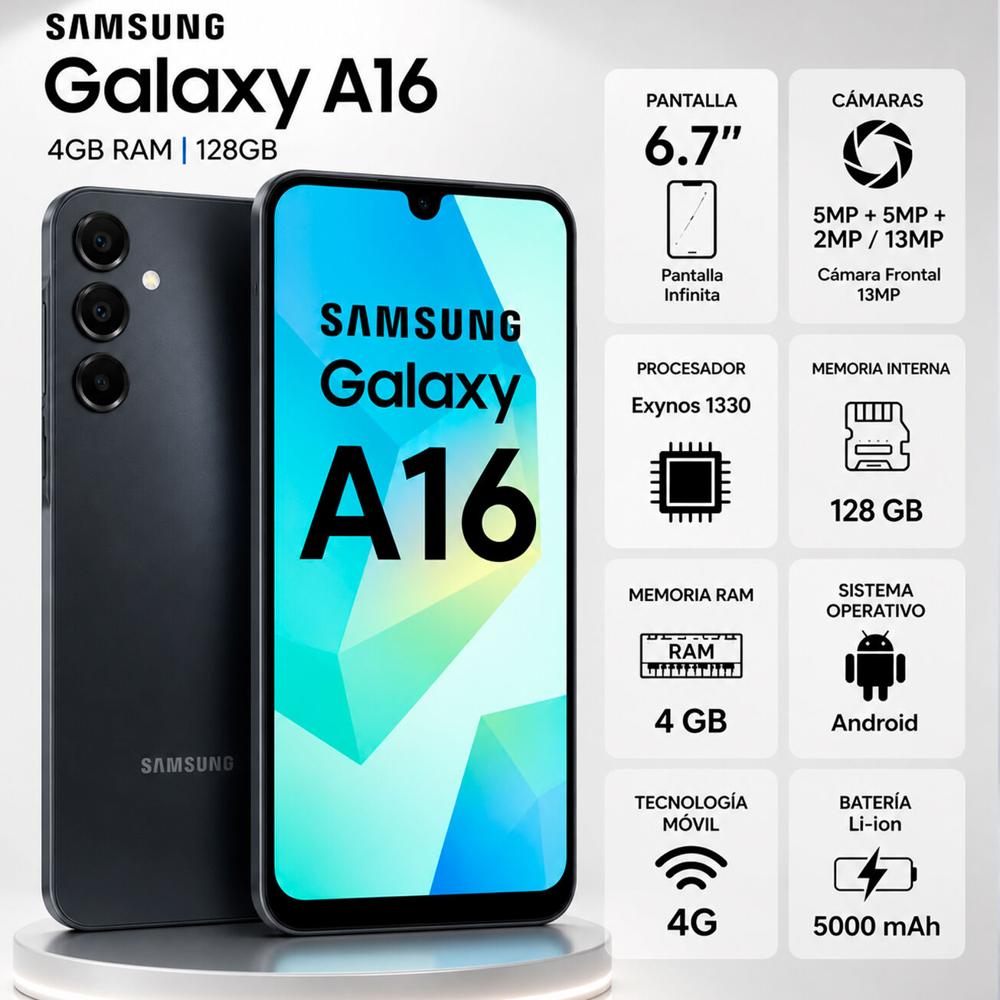 Celular Samsung Galaxy A16 4GB RAM 128GB Negro