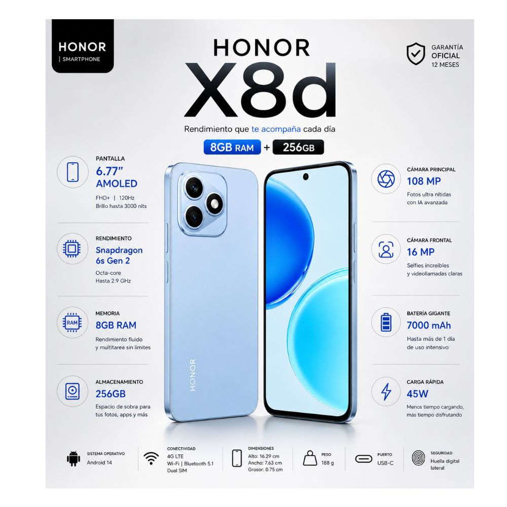 CELULAR Honor X8d 256GB 8GB Azul