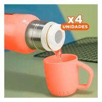 Pack4 Vaso Insulado 500 ml con 3 Tazas Naranja para Escritorio y Hogar Y Papel Regalo