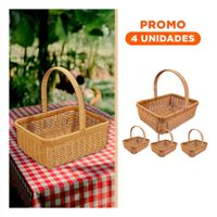 Pack4 Recipiente tejida cuadrada con asa para oficina mostaza Y+Regalo Sticker