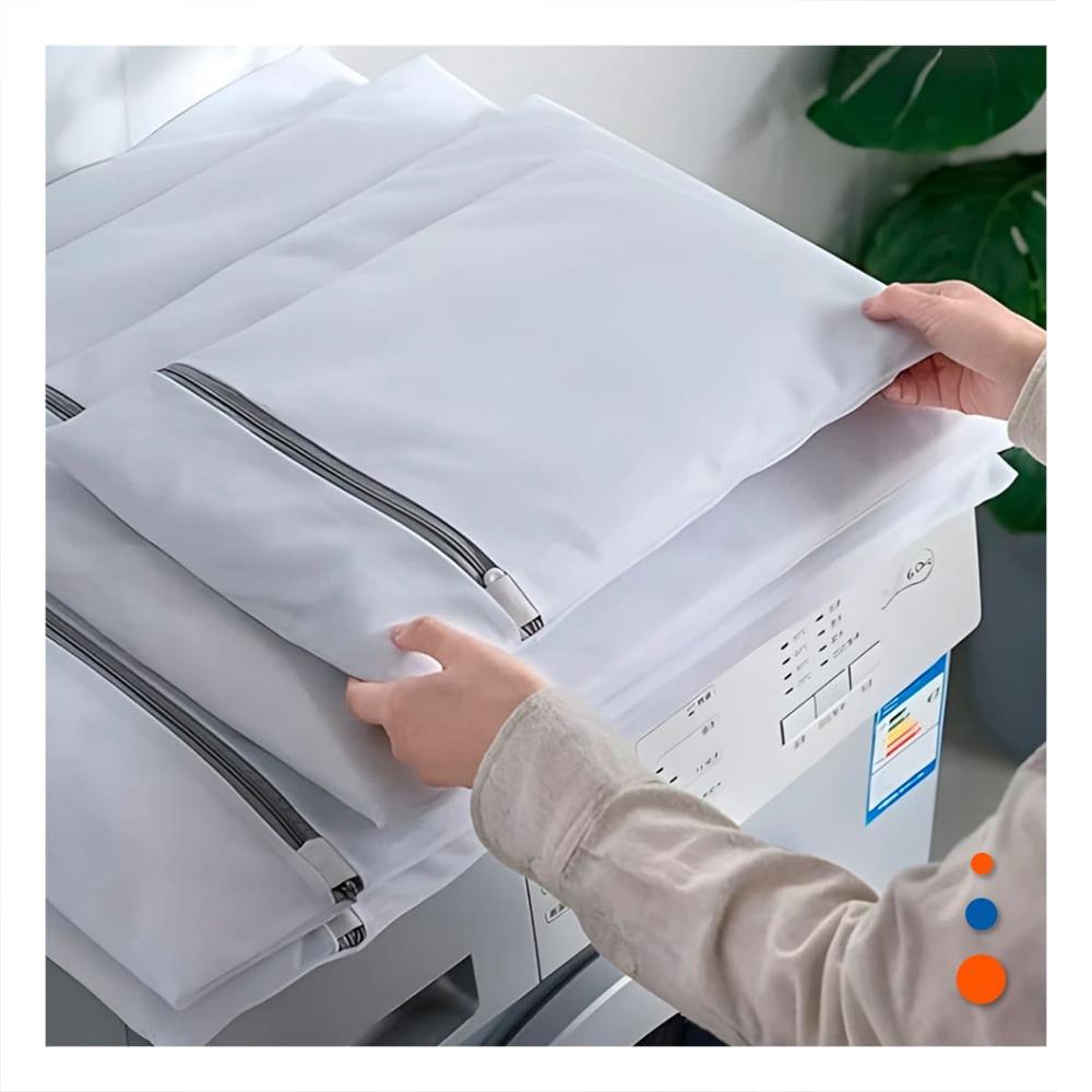 Canasta 3 Bolsas de Malla para Lavar Ropa Rectangular Blanco Y+Regalo Sticker