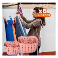 Pack6 Cesto Moderno Cuadrado con Ganchos para Ropa Rosado Claro para Casa Y+Regalo Sticker