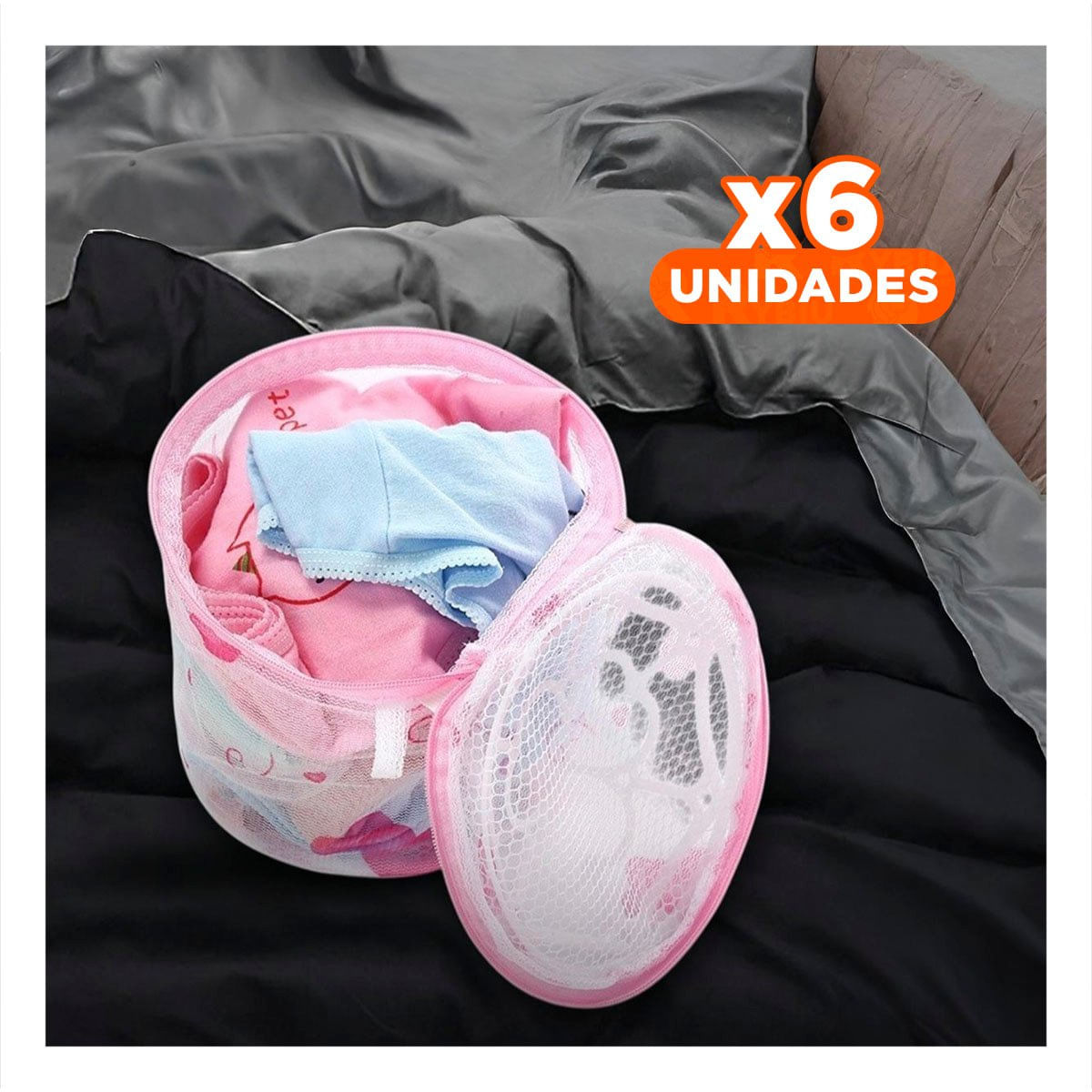 Pack6 Contenedor Malla para Lavar Ropa Diseno Cilindro Blanco con Ositos Suave Y+Regalo Sticker