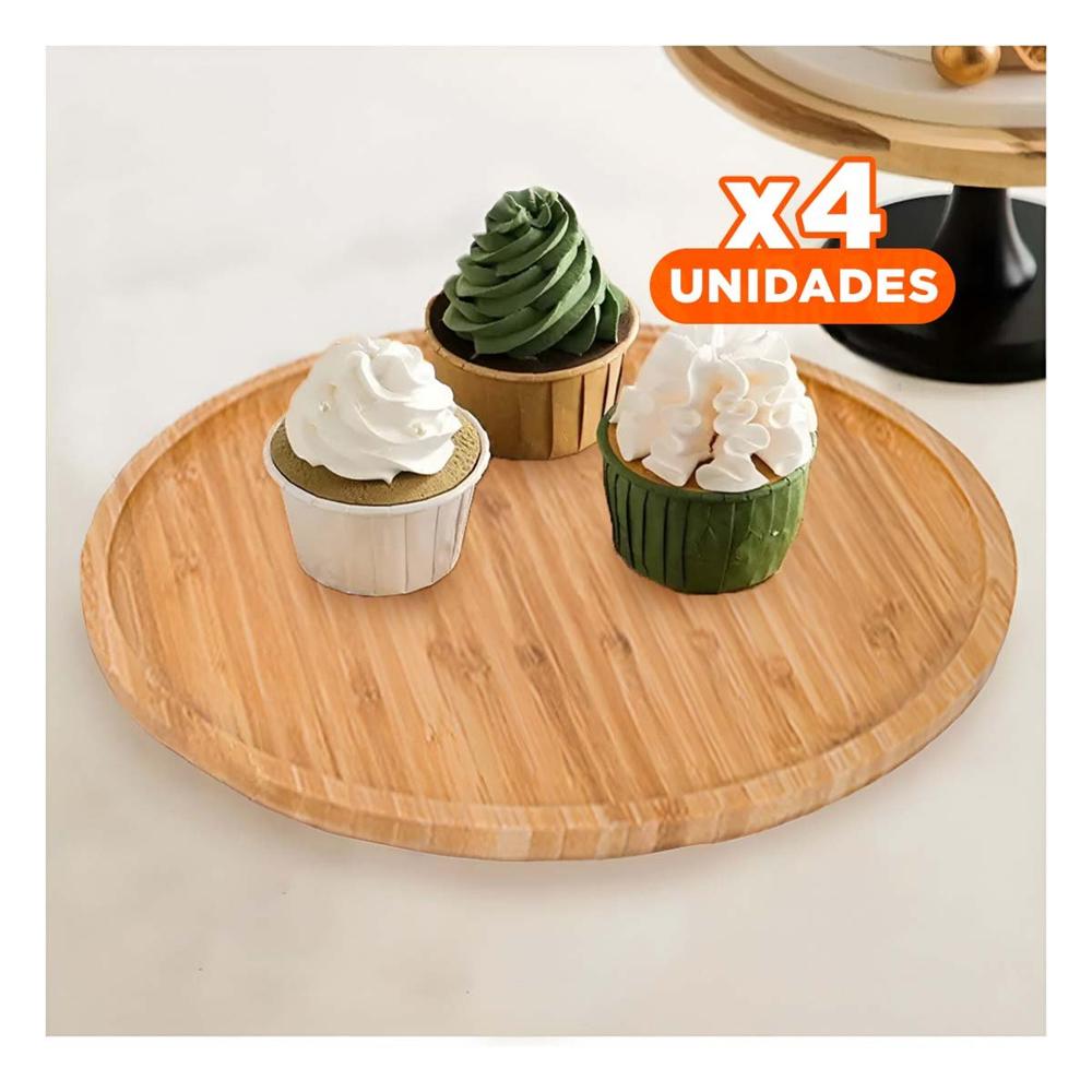 Pack4 Base para Tartas Circular con Tapa 25cm Hogar Decoracion Casa LED Blanco Y Papel Regalo
