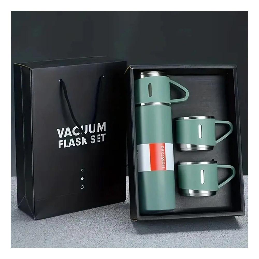 Frasco Termico Individual con Dos Tazas para Cafe y Te Verde YPapel Regalo