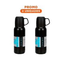 Pack2 Botella Portatil 500 ml con 3 Tazas Negro para Viajes Cortos Y Regalo Sticker