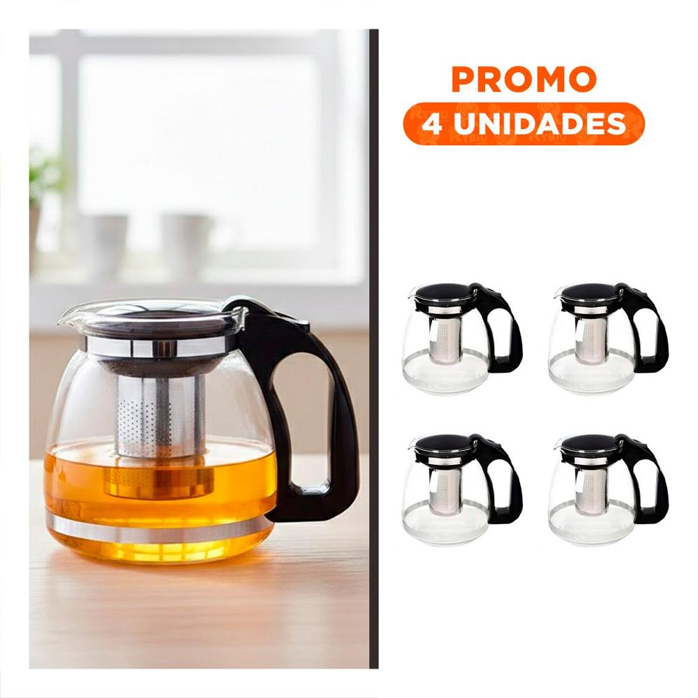 Pack4 Cafetera de Vidrio con Filtro 2 Lt para Beber Te y Momentos Especiales