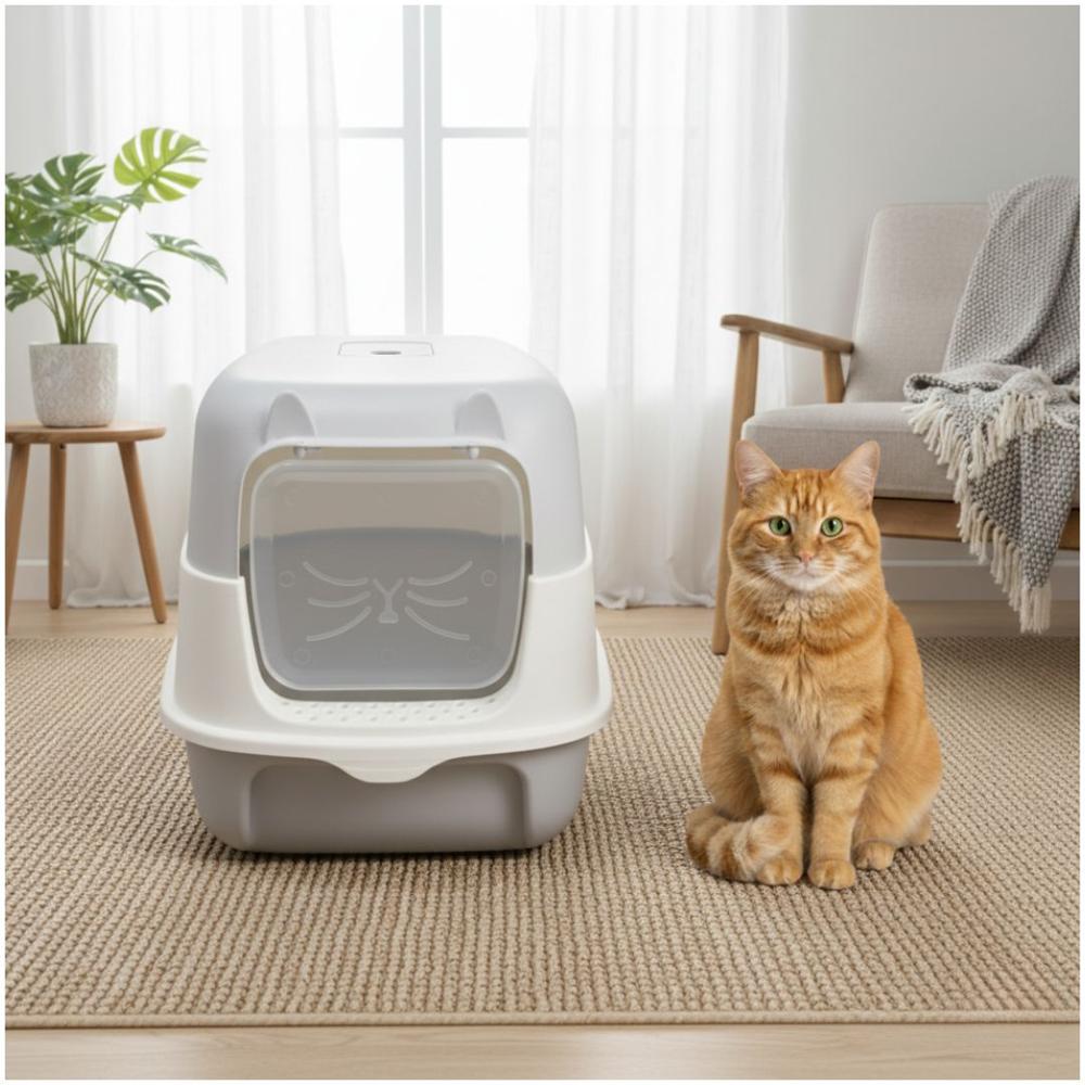 Caja de Arena Arenero con Tapa para Gato con Pala Cernidora 33x35x49cm Gris
