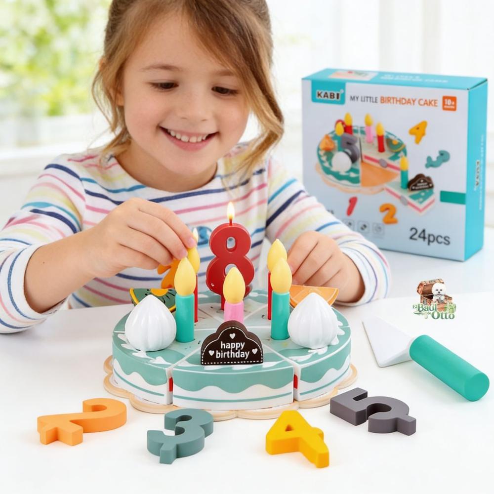 Juguete Montessori Torta de cumpleaños Didáctica en madera 24 piezas