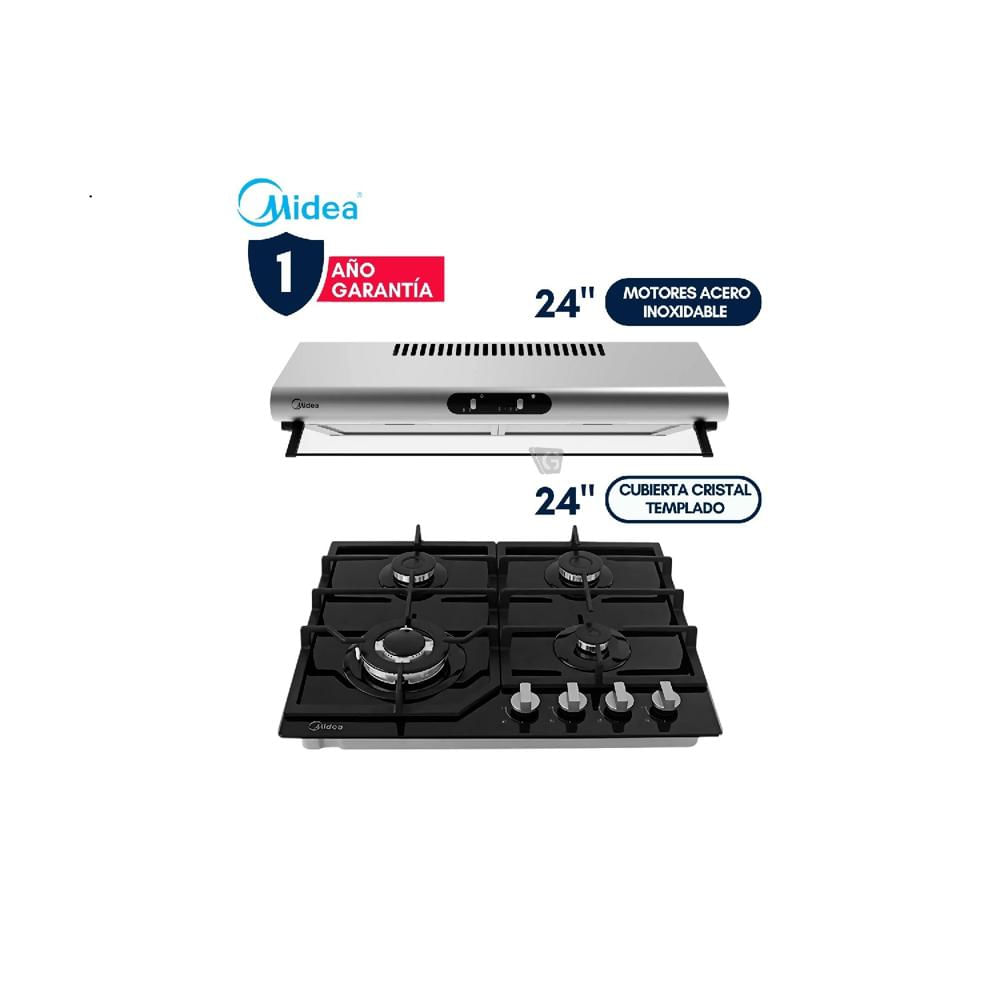 Combo Midea Encimera MTGB24R3402GG y Campana MH60F49EM21SB