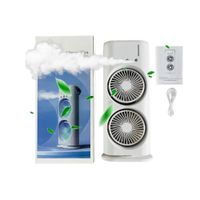 Ventilador Doble Cabezal Portátil Recargable con Humidificador y Luces LED