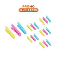 Pack6 Sujetadores Plastico Multicolor 24 Piezas para Lavado Ropa Seguro