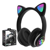 Audífono Bluetooth gato con luz led Negro
