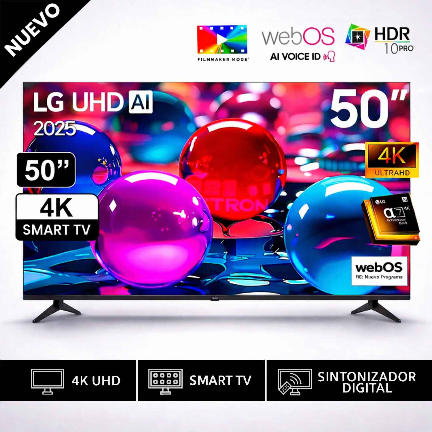 Televisor Lg 50 Pulg Ultra HD 4K AI ThinQ 50UA7300PSB Modelo 2025- Negro
