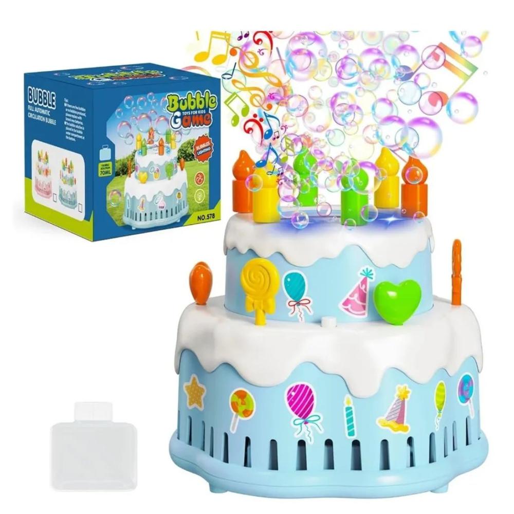 Torta Burbujera Cumpleaños Juguete Musical Con Luces celeste
