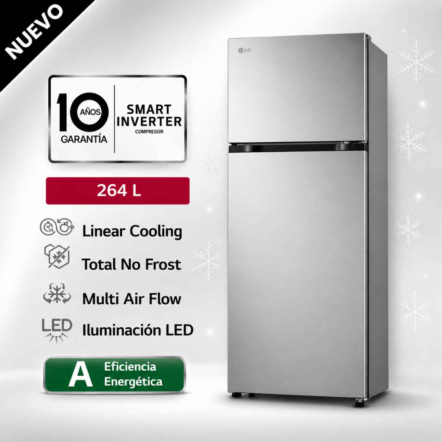 Refrigeradora LG 264 LT No frost VT26BPY Plateada