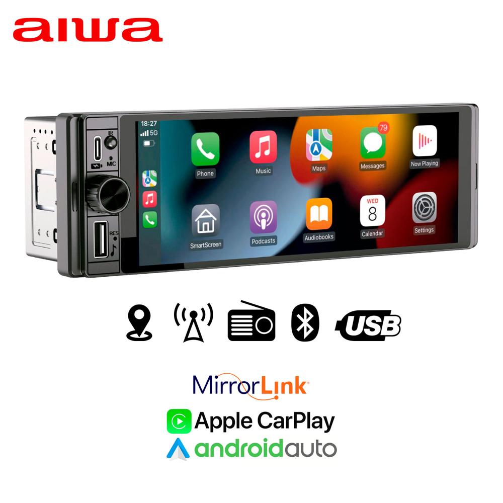 Autoradio 1 DIN 6.28'' HD Táctil con Mirrorlink Android iPhone BT USB FM AIWA AW-W470C