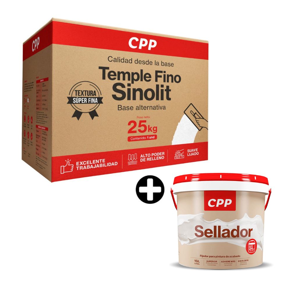 COMBO Caja de Temple fino Sinolit Bl 25kg CPP + Sellador CPP 1 Gl