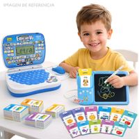 Laptop Educativa 2 en 1 con Pizarra Mágica y Tarjetas de Aprendizaje Niño