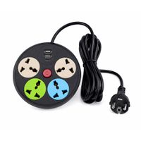 Enchufe Extensión 2m Multitoma Redonda USB 4 Tomas Universales Cable Largo Protección Interruptor