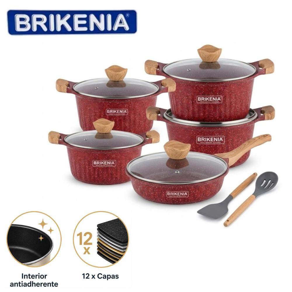 Juego De Ollas Brikenia 10 Piezas Tapas de Vidrio Templado Color Aleatorio