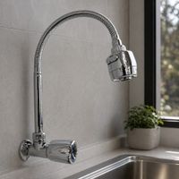 Grifo Llave Cocina Pared Apache agua fría pesado Cromado cuello flexible 47cm