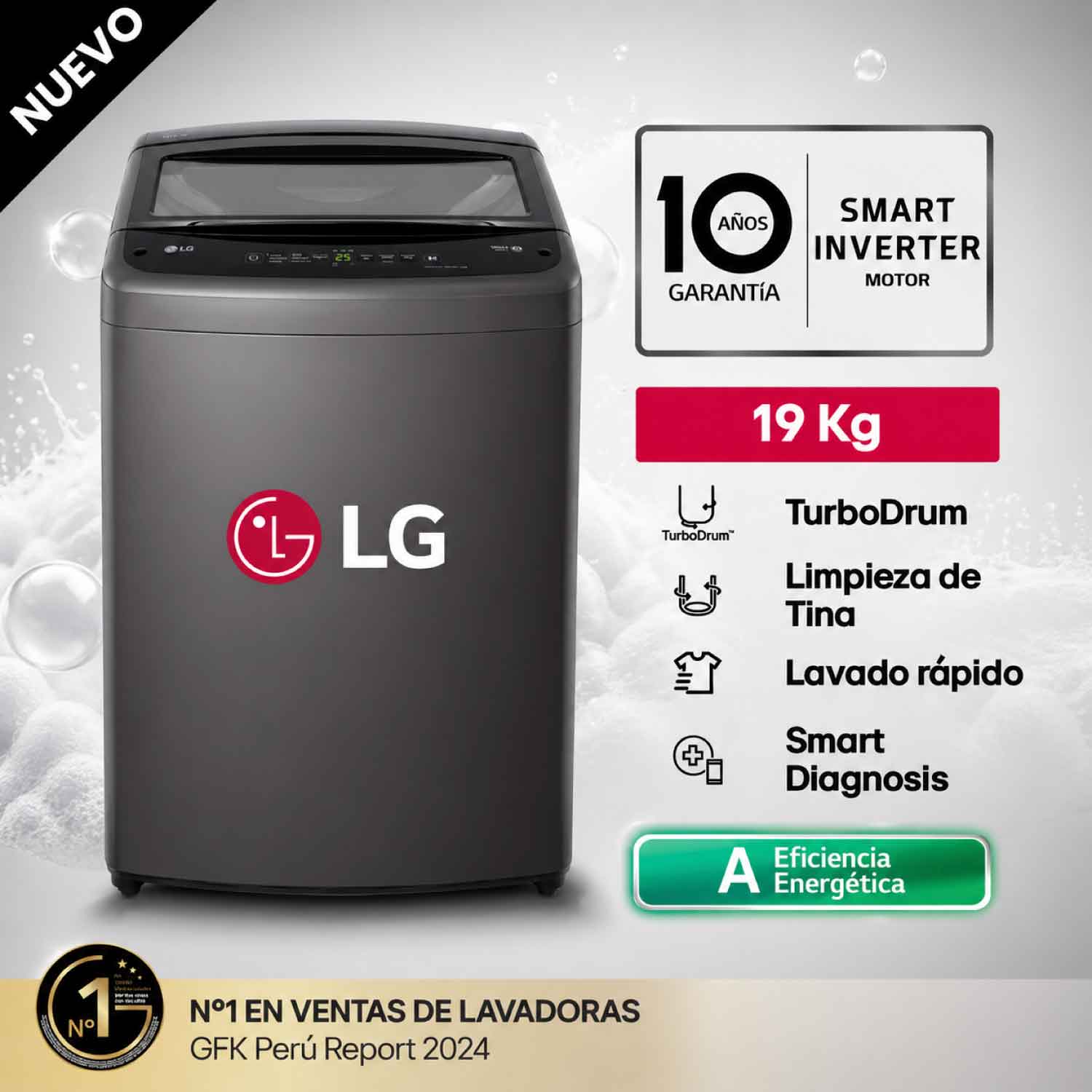 Lavadora LG 19 Kg TurboDrum Carga Superior Negro WT19BVTB