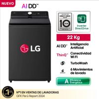 Lavadora WT22OBTX 22kg conInteligencia Artificial Carga Superior Negro Onyx LG